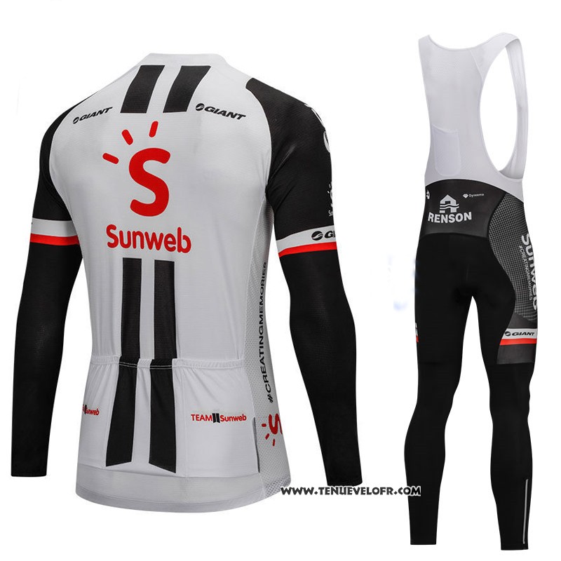 2018 Maillot Ciclismo Sunweb Gris et Noir Manches Longues et Cuissard